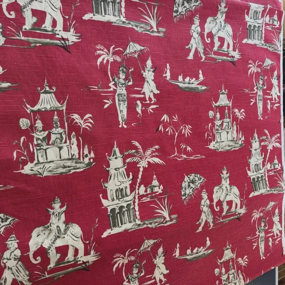 10 Yards Pagoda Road Upholstery Drapery Fabric in Azalea Chinoiserie Toile